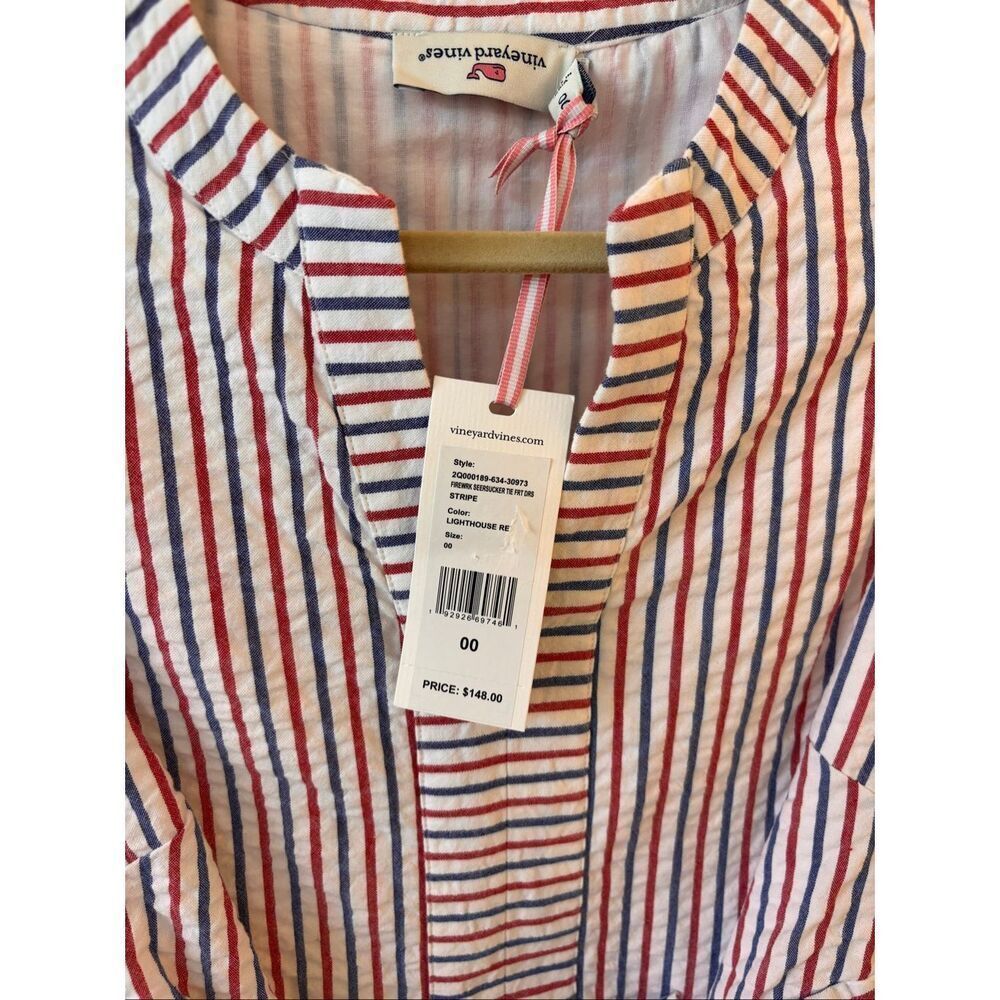 NWT Vineyard Vines Firework Seersucker Tie-Front Dress, S 00, $148 - Picture 5 of 9